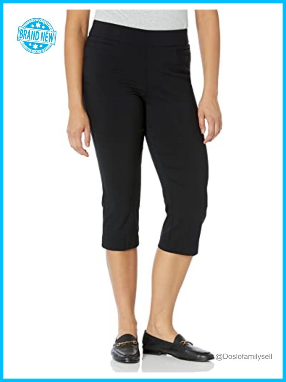 Pull-On Stretch Capri Pants High Waist Crop Straight Leg with Pockets 21 Inch